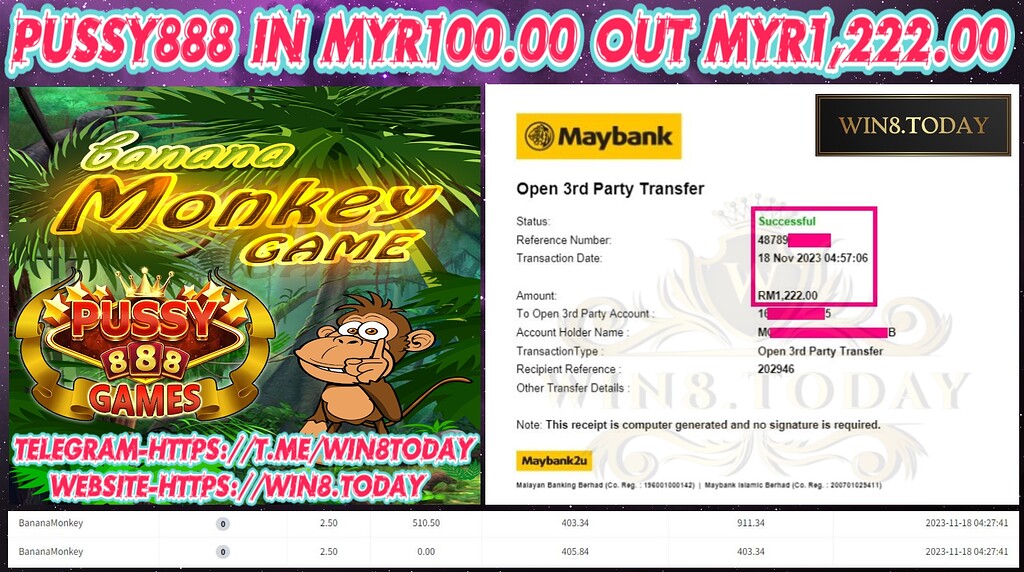 🍀💰Unleash Your Luck: Turn MYR100.00 into MYR1,222.00 with the Thrilling Casino Game Pussy888! Experience the Game of Fortune Today! Available at your fingertips!🎰🔥