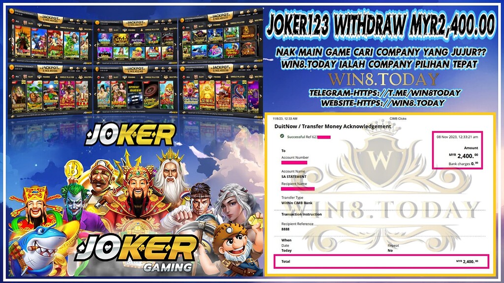  🎰💰 Unleash the Winning Potential: Turn MYR80.00 into MYR2,400.00 with Joker123 Casino Game! 💥 Don't miss out on this incredible gambling success story! 🏆 