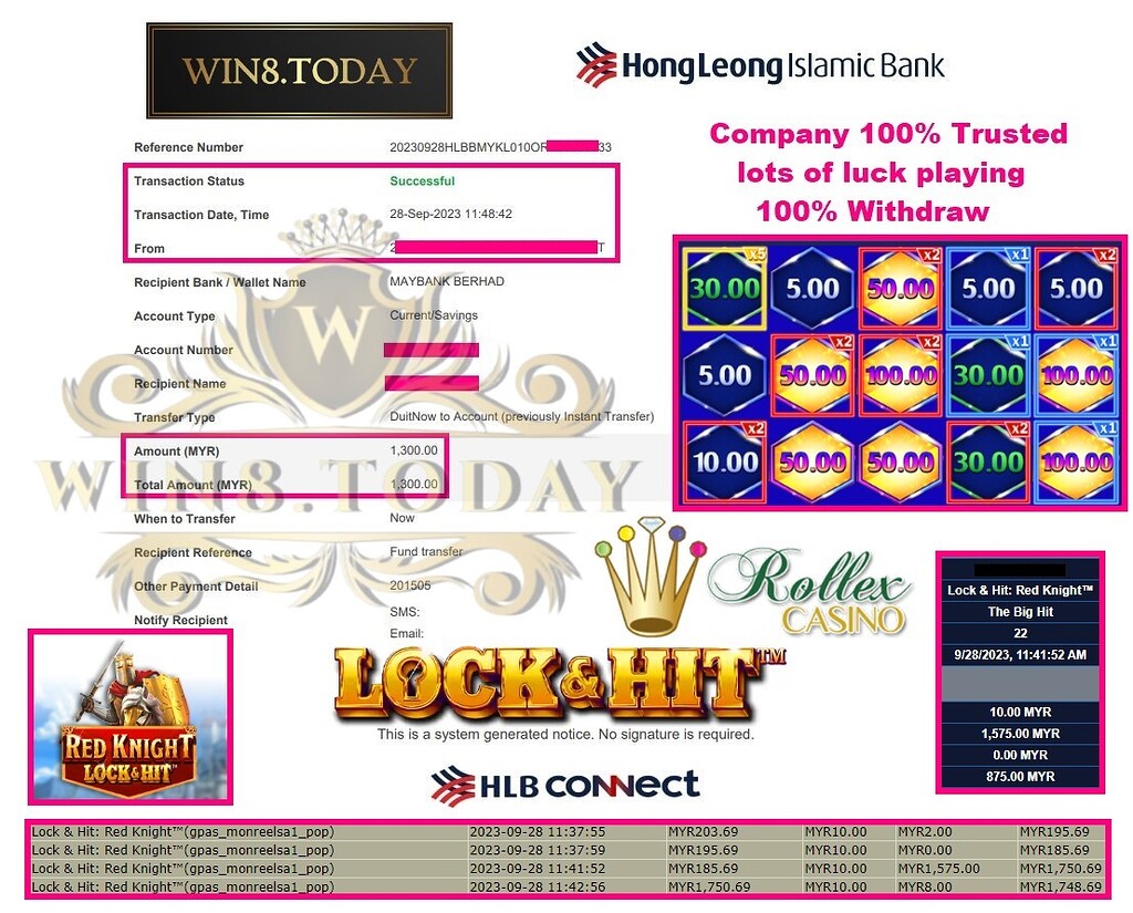 🎲💰 Join the thrilling journey from MYR370.00 to MYR1,300.00 playing Rollex11 Casino Game! Witness the ultimate beginner's luck turning into big wins! Play now and win big! 🤑🔥