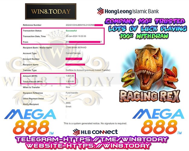 Raih Keberuntungan Anda! Lipatgandakan kemenangan dari MYR50.00 menjadi MYR1,923.00 🍀🎰 Dapatkan tips jitu untuk bermain di Mega888! Bergabunglah sekarang! #Mega888 #KasinoOnline #Keberuntungan #KemenanganBesar