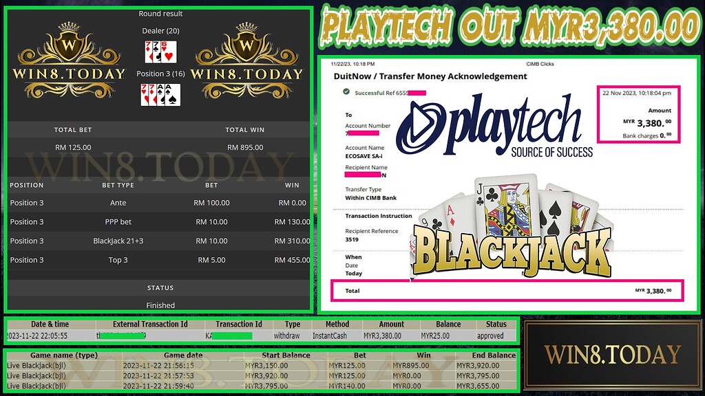  💰💯 Sở hữu may mắn ngập tràn và thắng lớn với trò chơi Playtech Casino! Biến MYR300.00 thành MYR3,380.00 ngay! 🎰🤑 