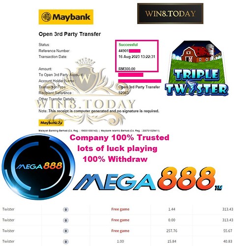 ชนะใหญ่กับเกมคาสิโน Mega888 😱🎰 เปลี่ยน Myr36.00 เป็น Myr300.00 💸🤑 และอื่นๆอีกมากมาย! สนุกไปกับเกมสุดฟินที่ไม่ควรพลาดกัน! 💥✨