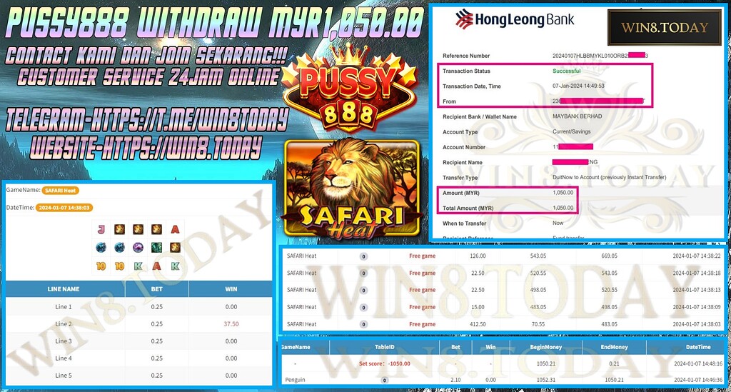 💸 From MYR50 to MYR1,050 - Unveil my lucky🍀 journey with Pussy888! You could be next! 💰 #WinningBig💵 