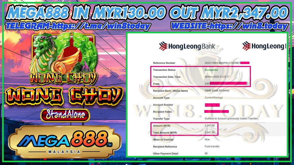 Mula sa MYR130.00 hanggang MYR2,347.00: Ang Mega Panalo sa Mega888 Online Casino Game!