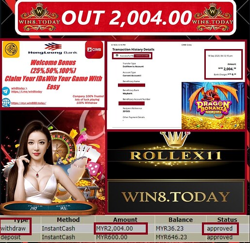 🎰💰 เปลี่ยน MYR600.00 เป็น MYR2,004.00 ด้วยเกม Rollex11 Casino! ค้นพบวิธีการที่ยอดเยี่ยมในเรื่องนี้! สนุกไปกับเกมคาสิโนแห่งนี้และก้าวสู่ความร่ำรวยไปด้วยกัน! 🤑🎉