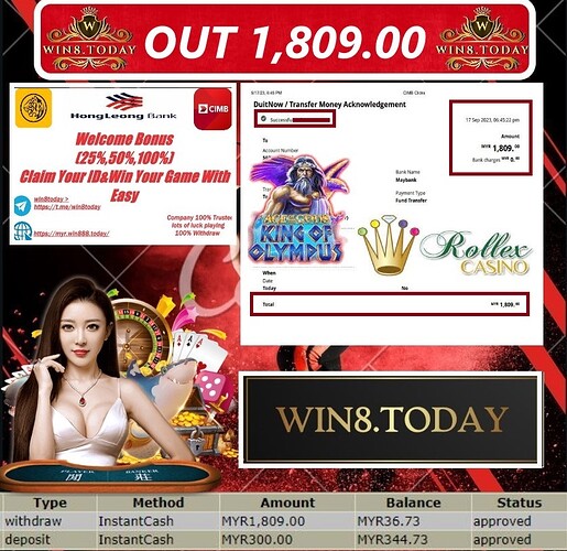 Dari Bet Kecil menjadi 💰 Besar! Bagaimana saya membuat MYR300.00 menjadi MYR1,809.00 dengan 🎰 Casino Rollex11! 🤑🔥