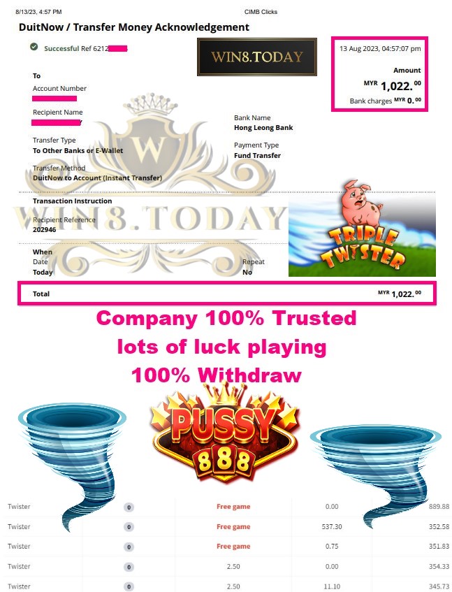 🤑💥 Get ready for a thrill ride at Pussy888! Turn MYR100 into MYR1,022 in no time, and experience the ultimate casino game! Join now! 🎰🤑