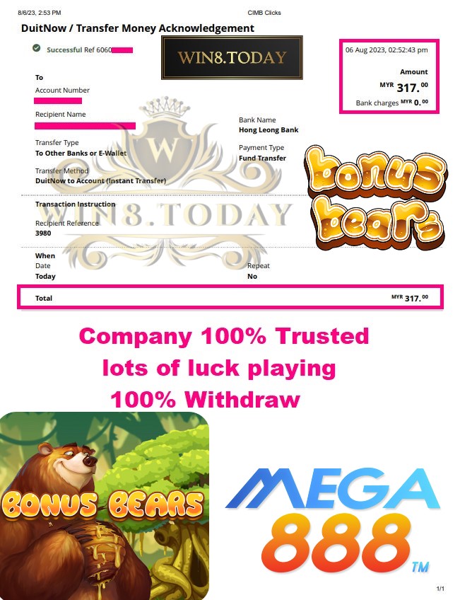  Menang besar 💰 dengan Mega888! Tukar MYR50.00 anda menjadi MYR317.00 🎉 dengan bermain permainan kasino yang seru! 🎰🃏 