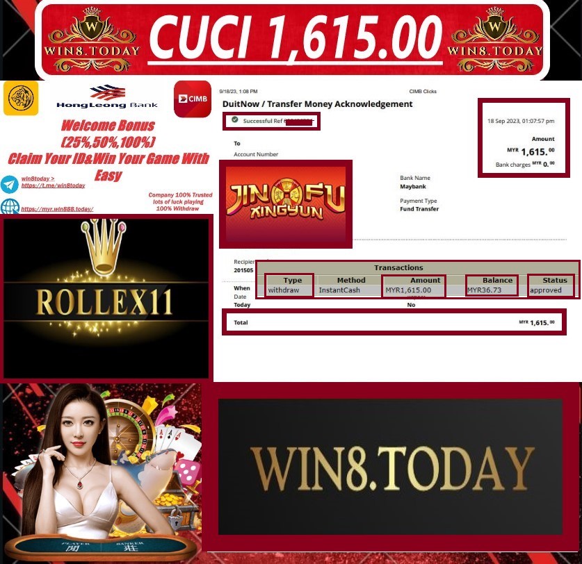  🎉 Bet MYR250.00 and WIN MYR1,615.00! 🎰 Experience the Thrill of Rollex11 Casino Games Today! 💰 Don't Miss Out! 